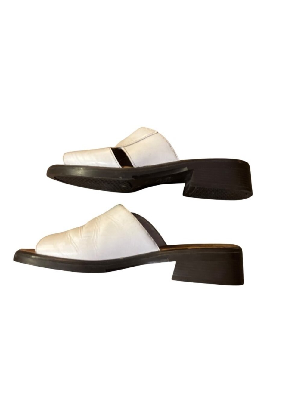 Vintage Romano White Leather Crossover Slide Sandals Block Heel Women's 7 Used - Picture 4 of 16